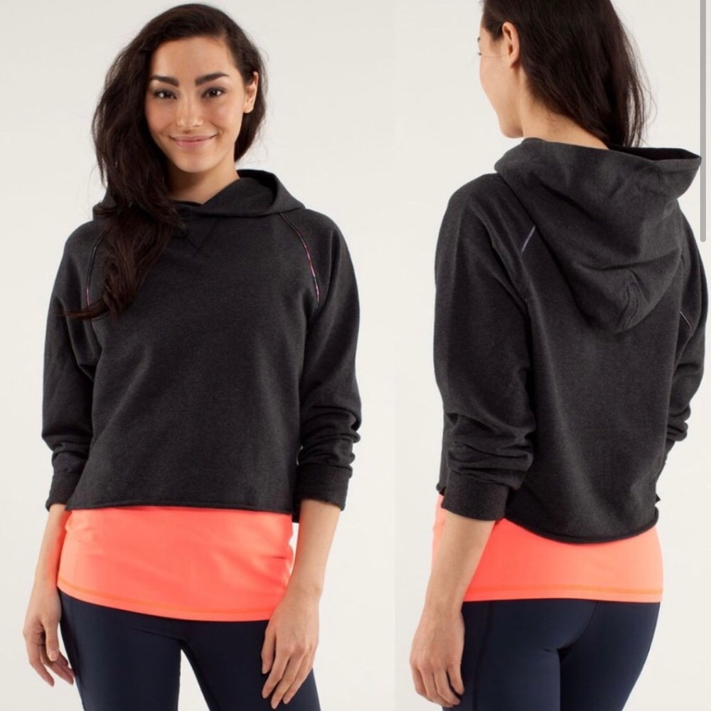 Lululemon Heathered Black Stretch French Terry Please Me Pullover Hoodie